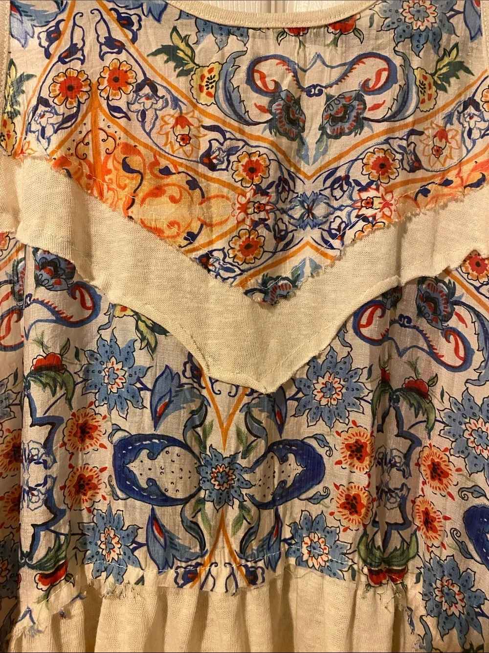 POL - Floral Patchwork Tunic- Blue, Orange, and Cream- 95% Cotton - Picture 3 of 5